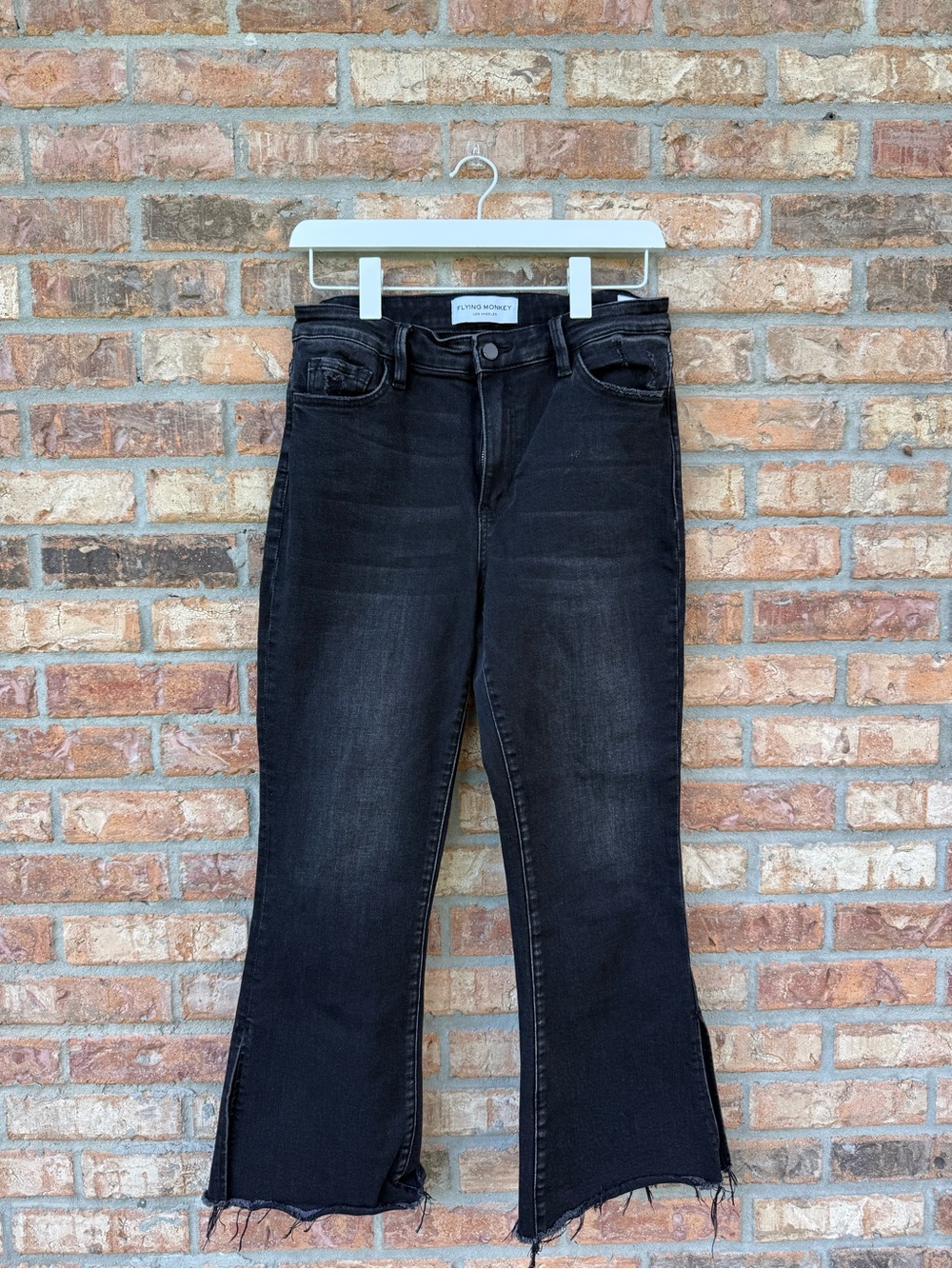 Flying Monkey Washed Black Flare Jeans with Raw Hem